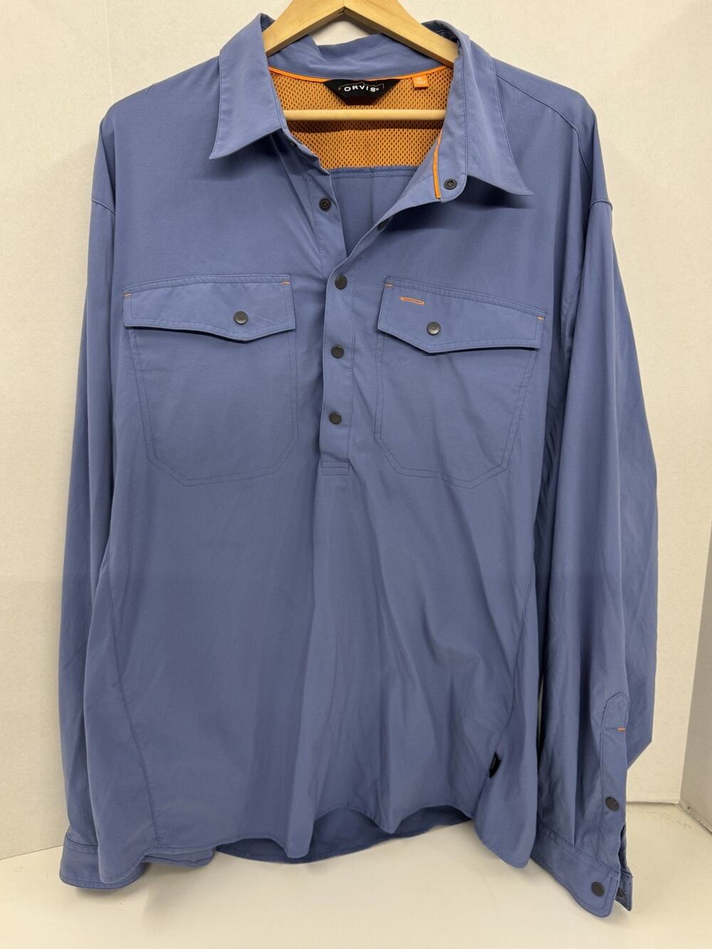 Men's Orvis 1/4 Button Up Sun Shirt Vented Size XL Blue Fishing Shirt